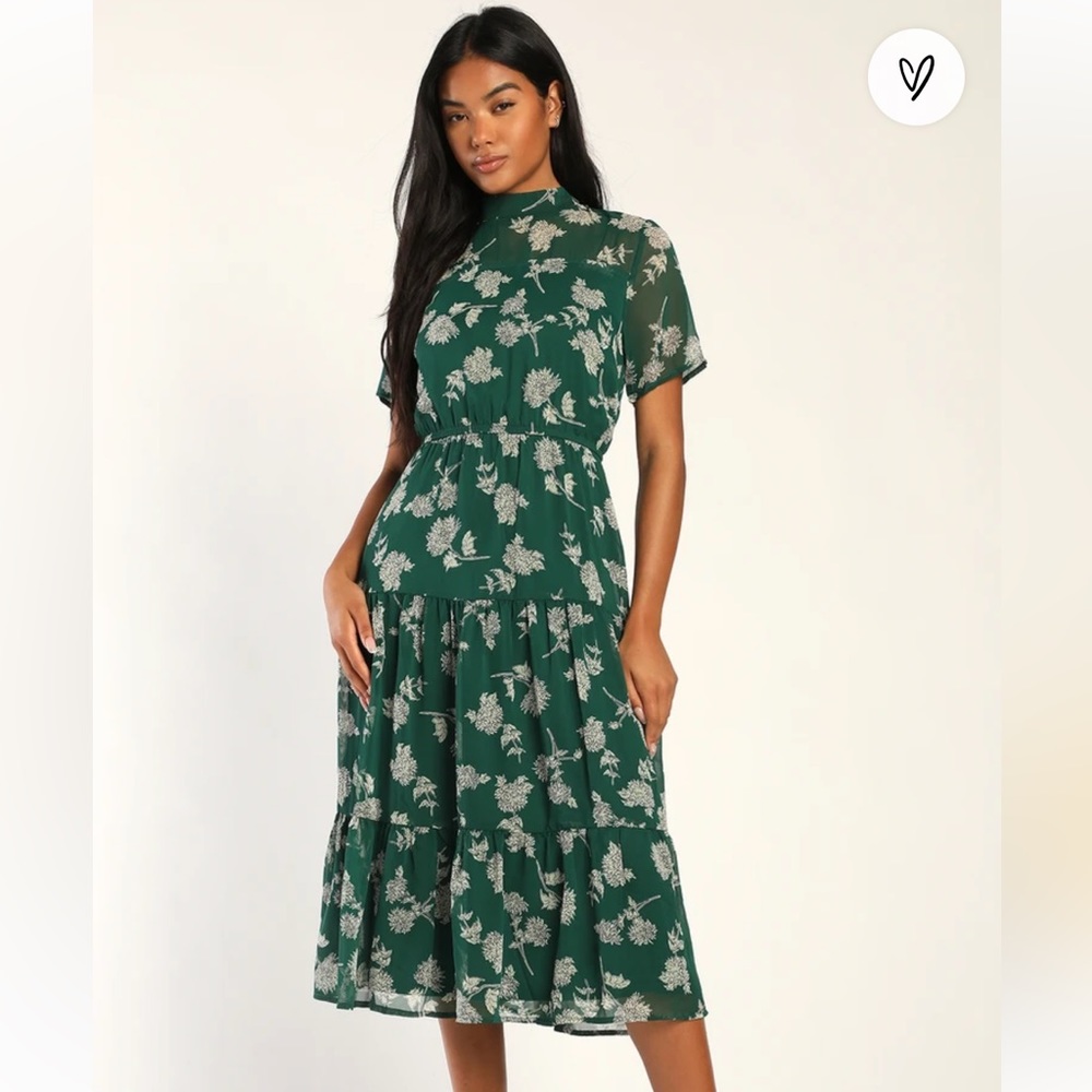 Floral Dressed Up Green Floral Print Midi Dress